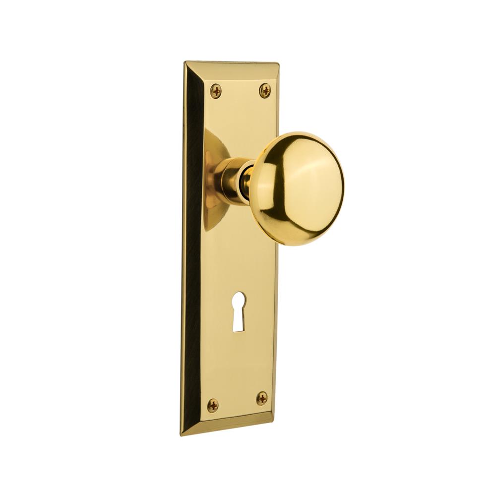 Nostalgic Warehouse NYKNYK Mortise New York Plate with New York Knob and Keyhole in Polished Brass